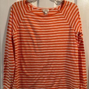 J. Crew Women's Orange and White Striped Long Sleeve Top